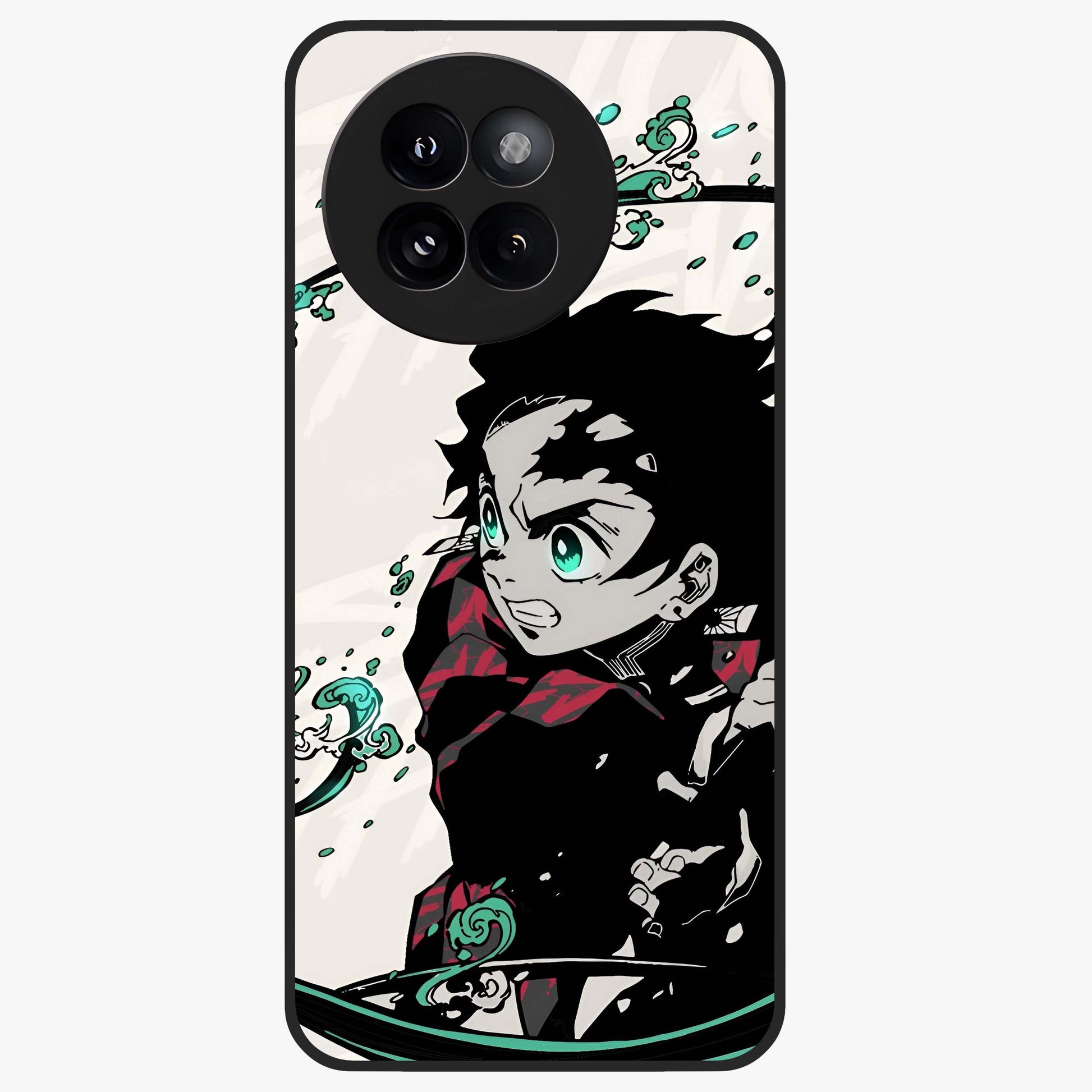 Demon Slayer Glass Case showing flat back view with bold anime inspired artwork and glossy glass finish.