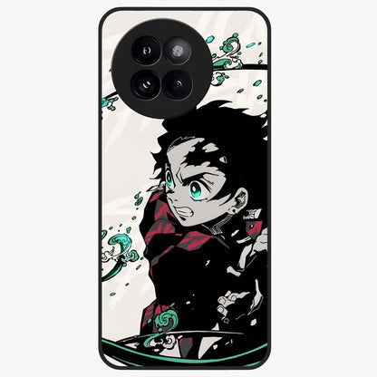 Demon Slayer Glass Case showing flat back view with bold anime inspired artwork and glossy glass finish.