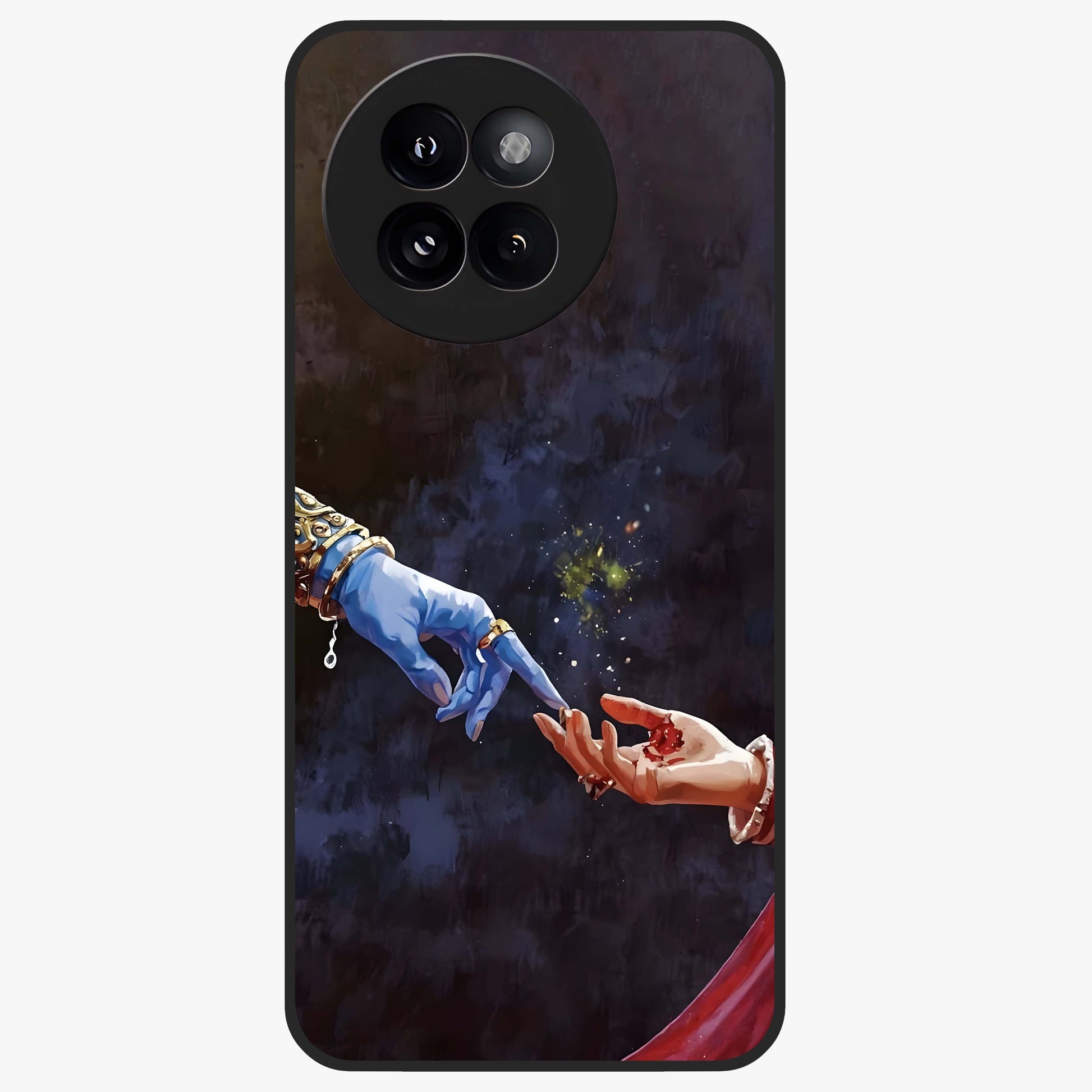 Divine Touch Eternal Glass Case showing flat back view with spiritual themed artwork and glossy glass finish.