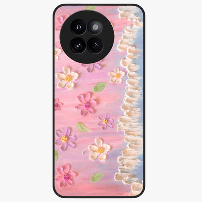 Dreamy Painted Garden Glass Case showing flat back view with artistic painted floral garden artwork and glossy glass finish.
