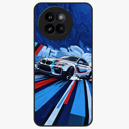 Drift Power Rush Glass Case showing flat back view with dynamic racing inspired artwork and glossy glass finish.