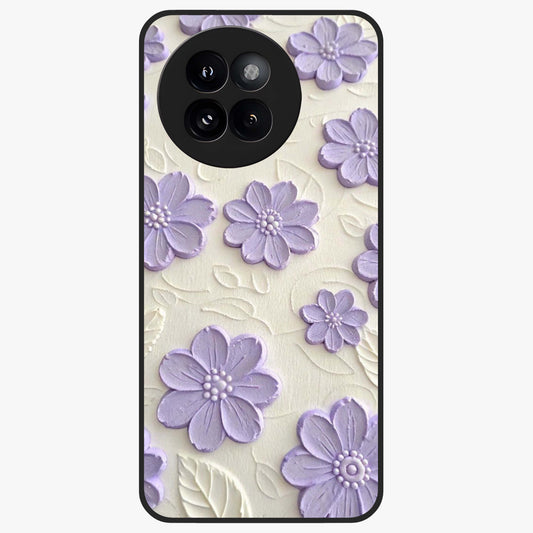 Floral Wall Art With Purple Flowers Glass Case showing flat back view with purple flower artwork and glossy glass finish.