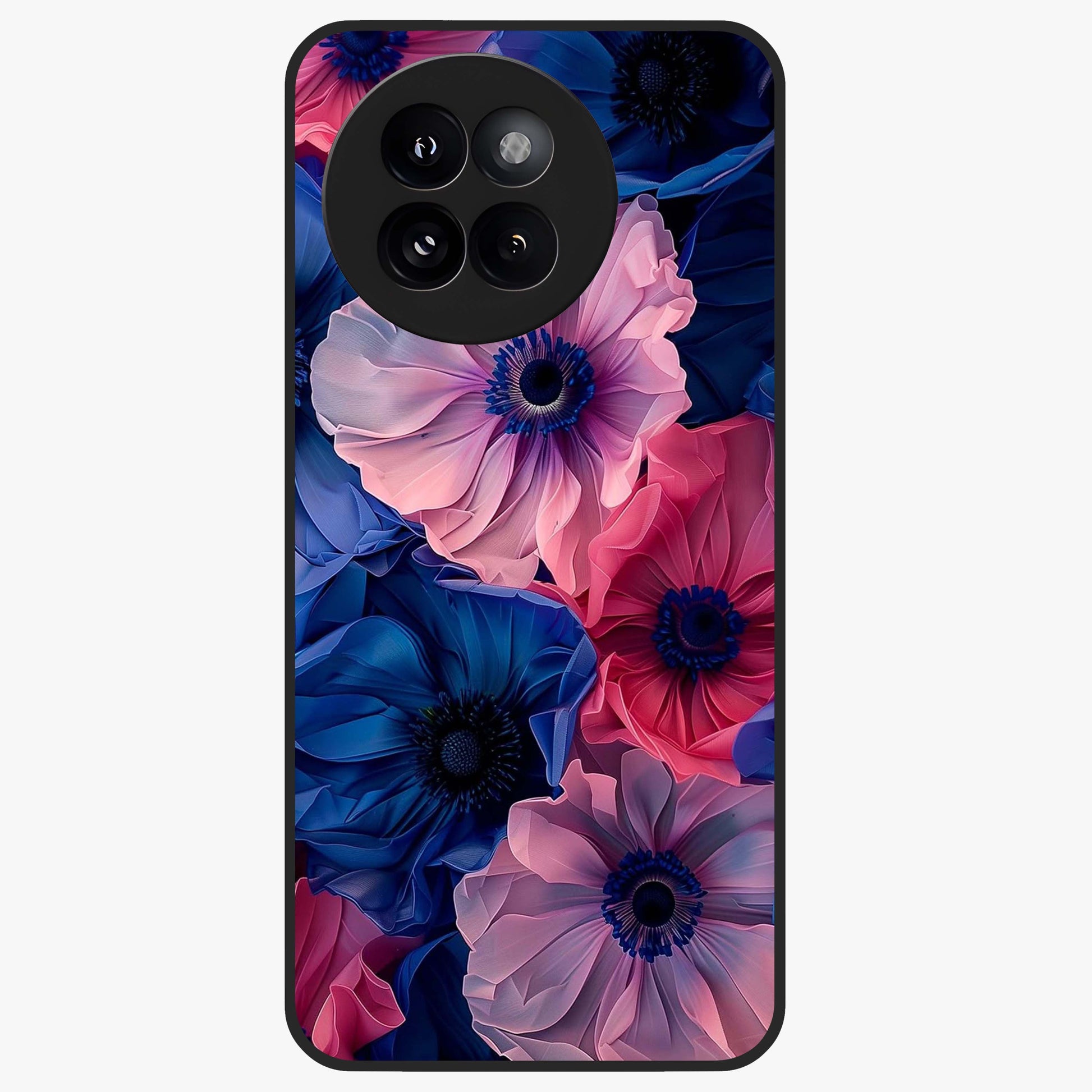 Flower Paper Art Pattern Glass Case showing flat back view with paper cut style floral artwork and glossy glass finish.