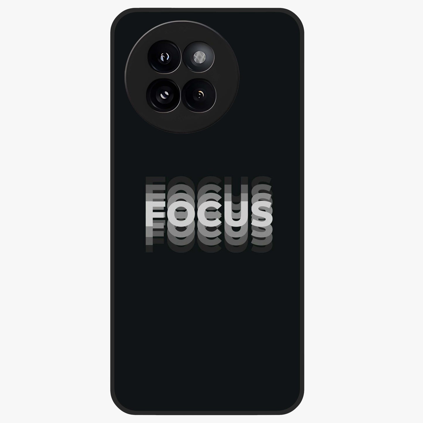 Focus Mode On Glass Case showing flat back view with bold motivational typography design and glossy glass finish.