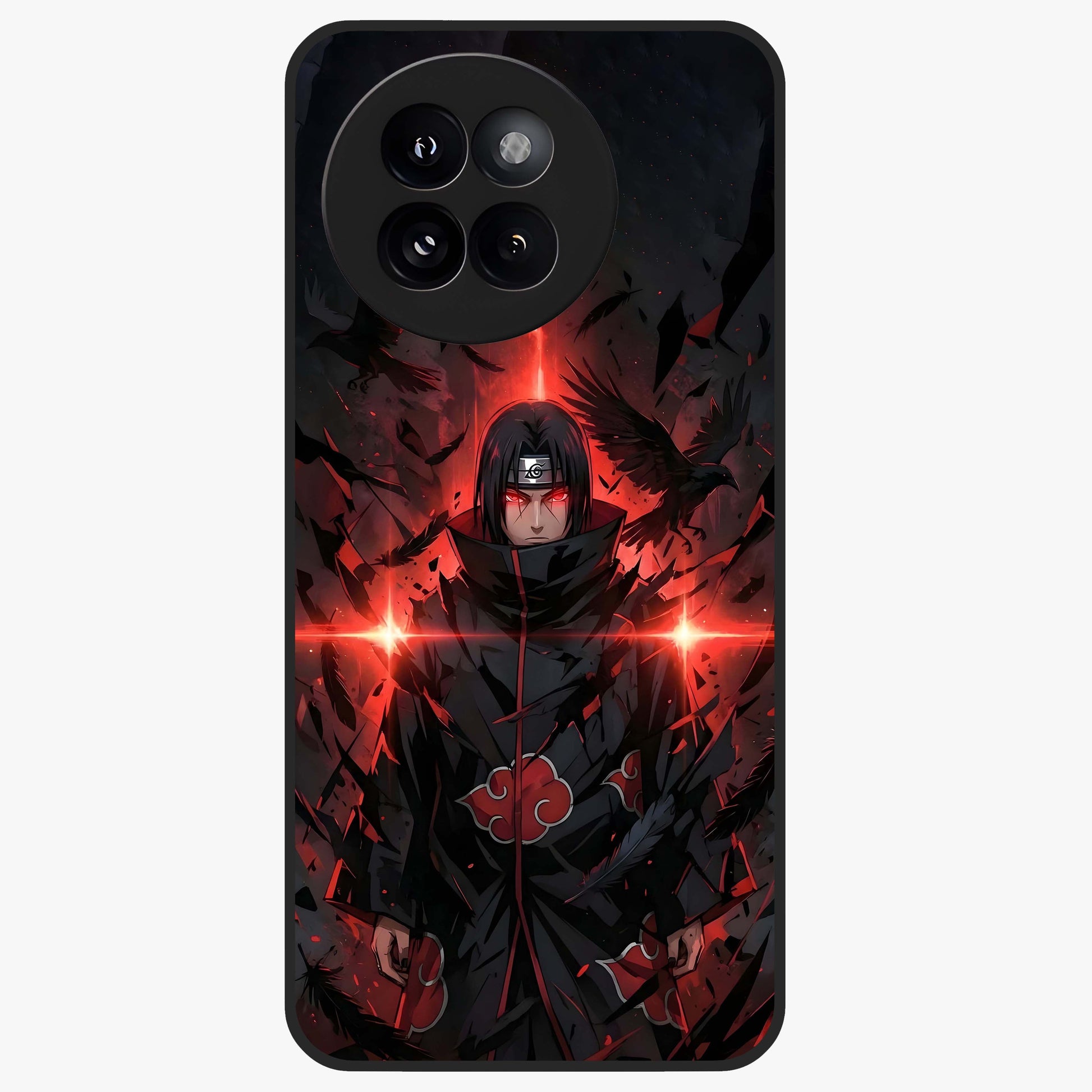 Focused Blade Discipline Glass Case showing flat back view with warrior sword themed artwork and glossy glass finish.