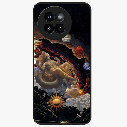 Galactic Divine God Glass Case showing flat back view with divine cosmic themed artwork and glossy glass finish.