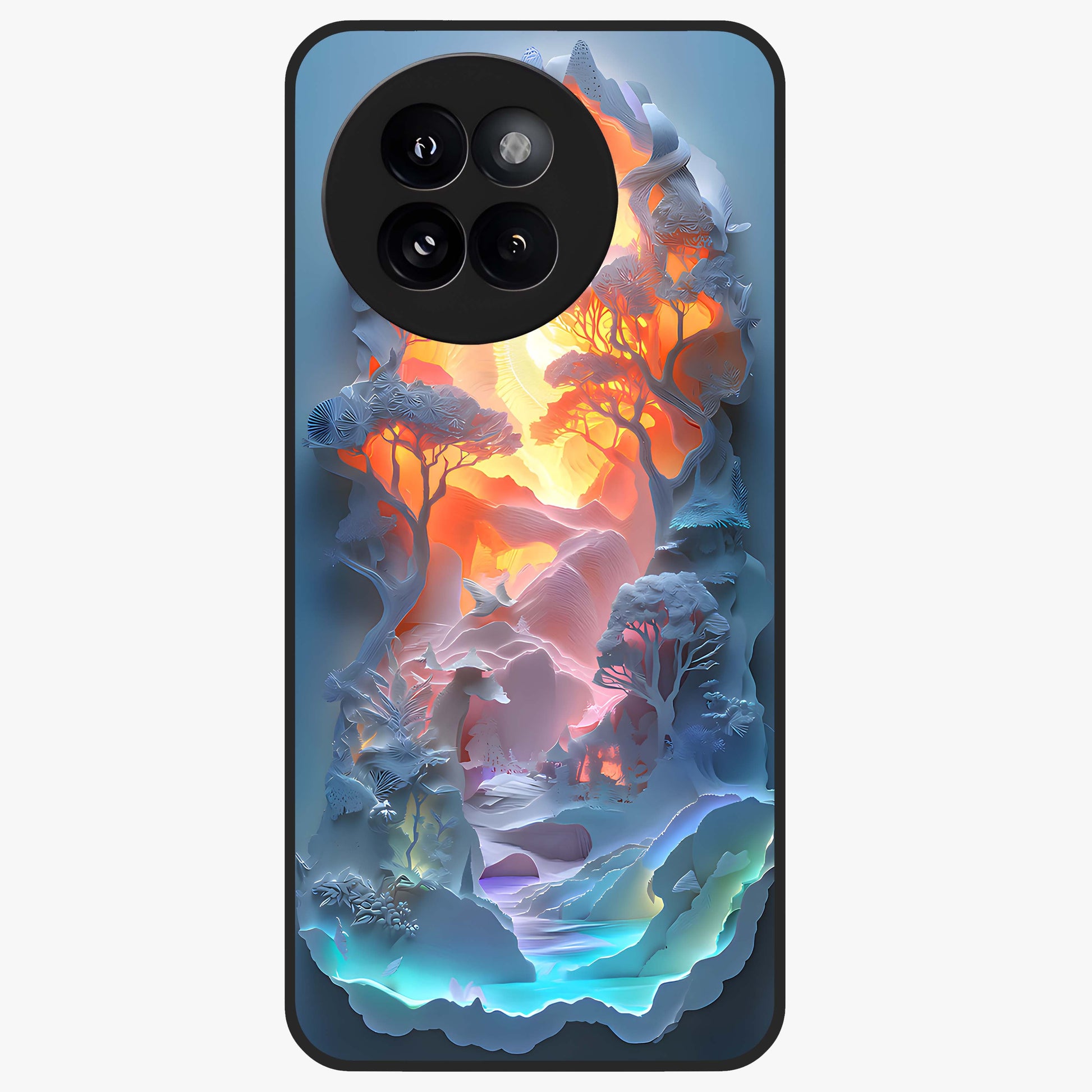 Glow Forest Portal Glass Case showing flat back view with glowing forest portal artwork and glossy glass finish.