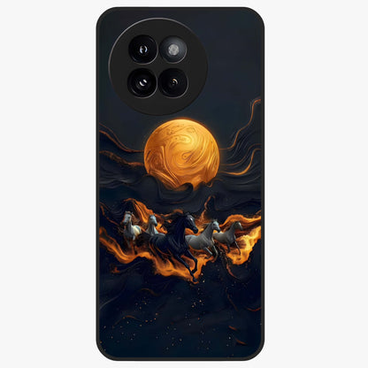Golden Stallion Moonride Glass Case showing flat back view with majestic horse under moonlight artwork and glossy glass finish.