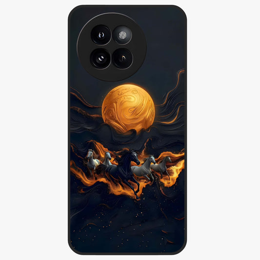 Golden Stallion Moonride Glass Case showing flat back view with majestic horse under moonlight artwork and glossy glass finish.