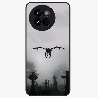 Graveyard Shadow Descent Glass Case showing flat back view with dark graveyard themed artwork and glossy glass finish.