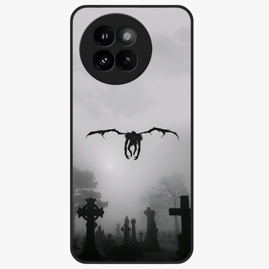 Graveyard Shadow Descent Glass Case showing flat back view with dark graveyard themed artwork and glossy glass finish.