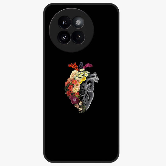 Heart With Flowers Glass Case showing flat back view with heart shaped floral artwork and glossy glass finish.