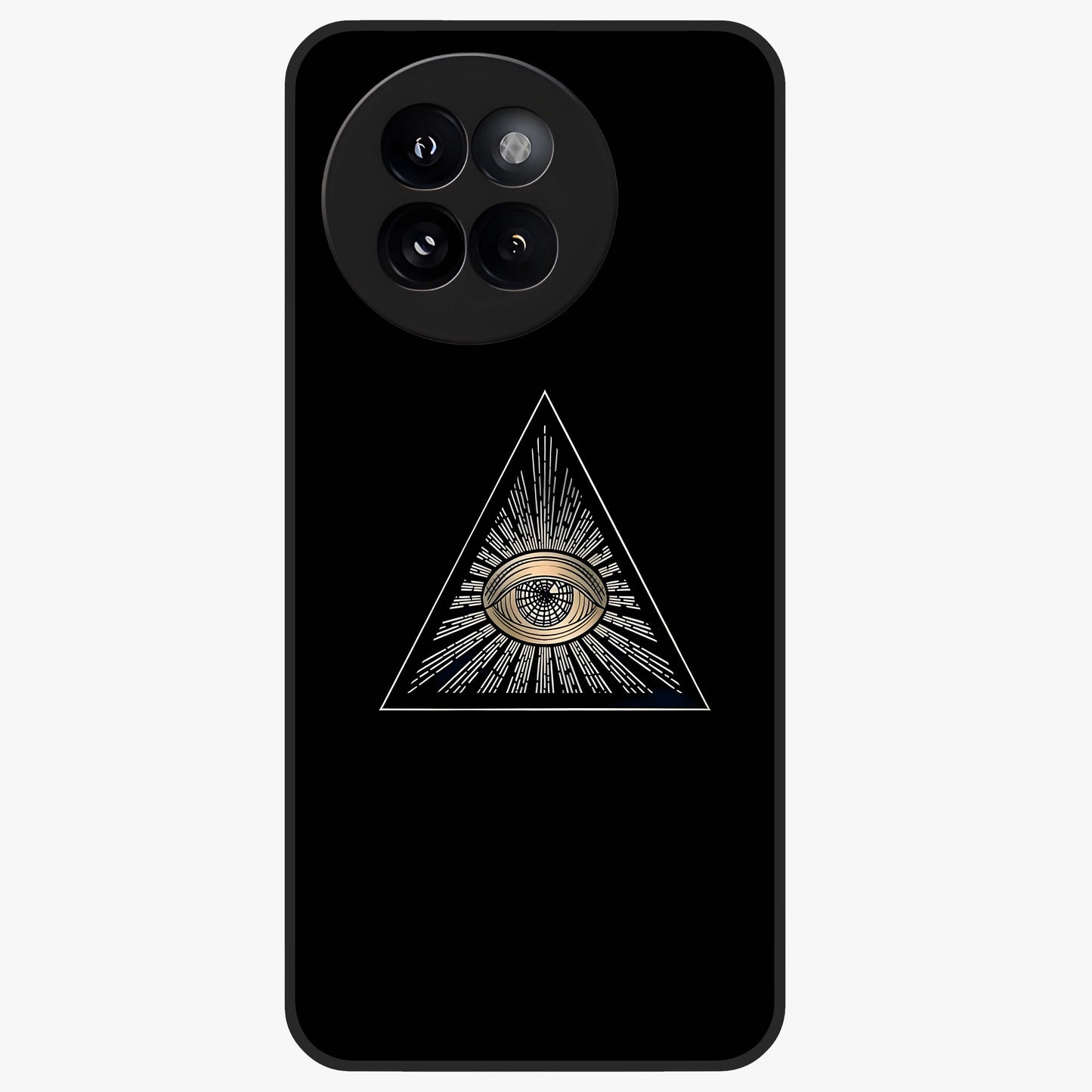 Illuminati Evil Glass Case showing flat back view with mysterious illuminati symbol artwork and glossy glass finish.