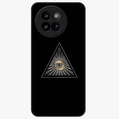 Illuminati Evil Glass Case showing flat back view with mysterious illuminati symbol artwork and glossy glass finish.