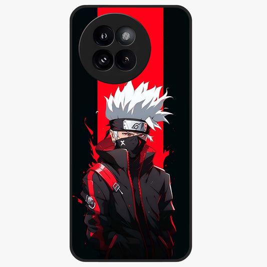 Kakashi Scarlet Shadow Glass Case showing flat back view with powerful anime ninja artwork and glossy glass finish.