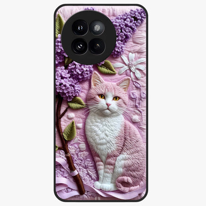 Lavender Cat Whimsy Glass Case showing flat back view with cute lavender cat artwork and glossy glass finish.
