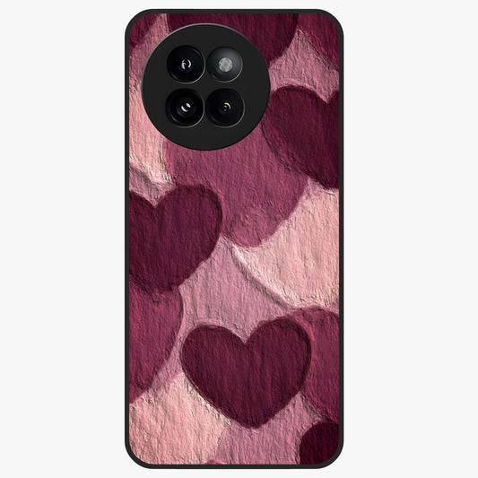Layered Paper Hearts Glass Case showing flat back view with layered paper heart artwork and glossy glass finish.