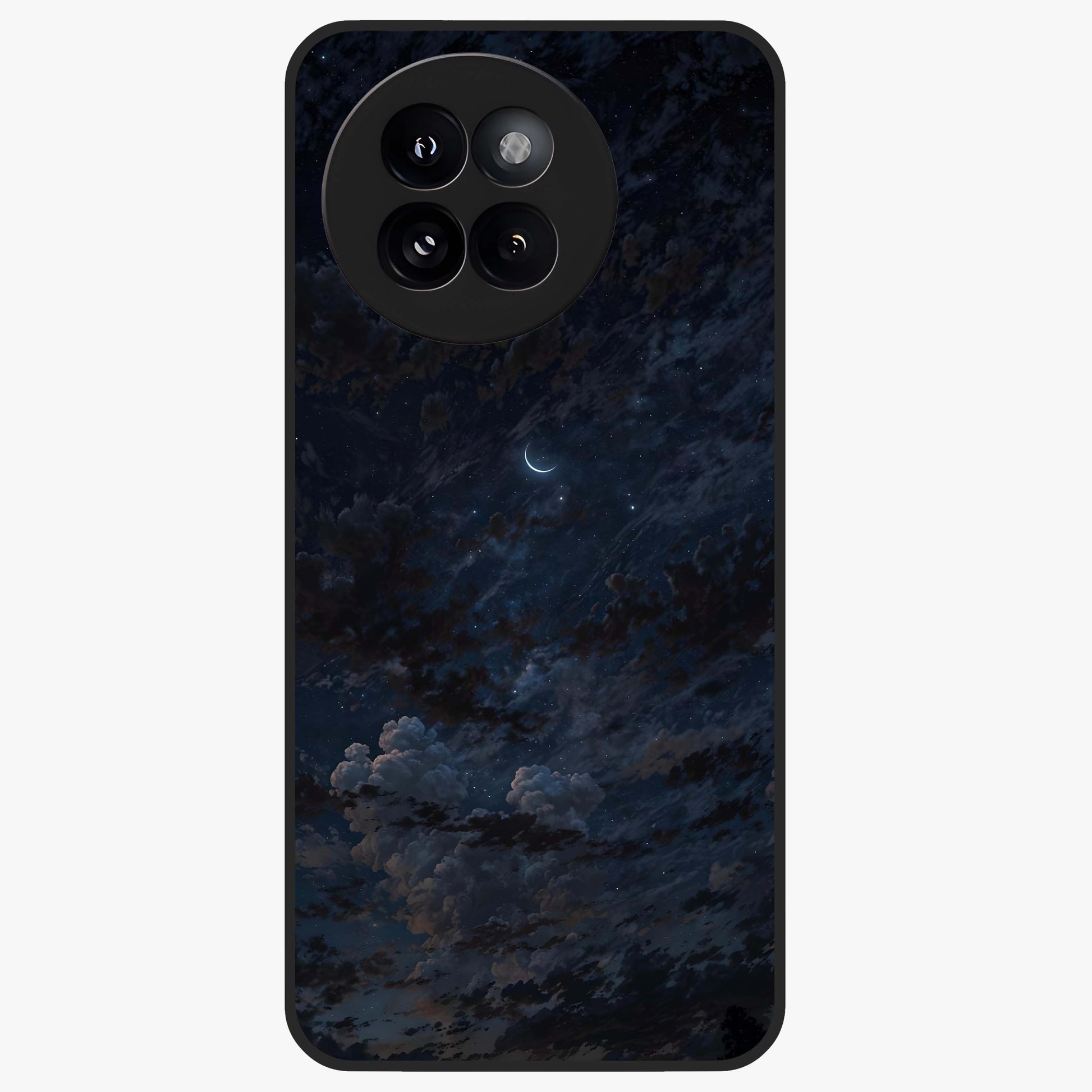 Lunar Veil Silence Glass Case showing flat back view with mystical moon veil artwork and glossy glass finish.