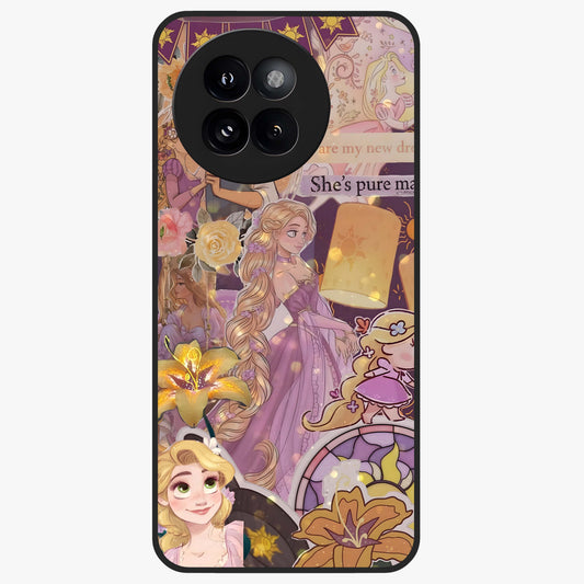Magical Tangled Dream Glass Case showing flat back view with dreamy tangled artwork and glossy glass finish.