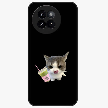 Matcha Cat Style Glass Case showing flat back view with cute matcha themed cat artwork and glossy glass finish.
