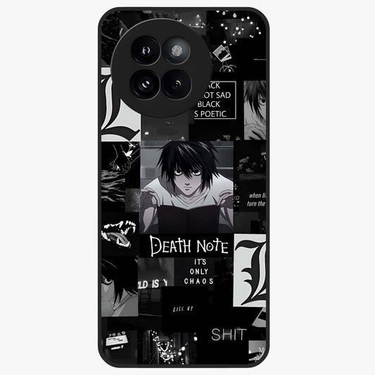 Midnight Chaos Mind Glass Case showing flat back view with abstract dark themed artwork and glossy glass finish.