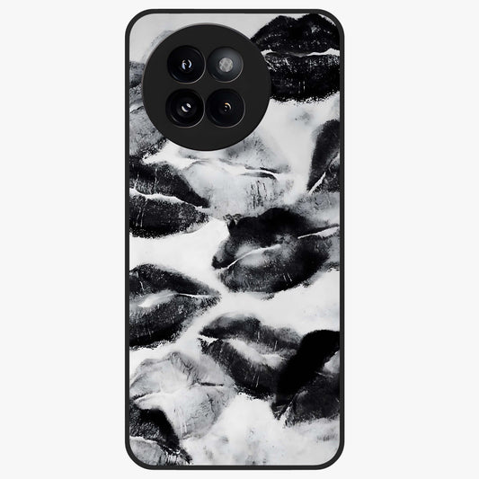 Midnight Kiss Marks Glass Case showing flat back view with lipstick kiss mark artwork and glossy glass finish.
