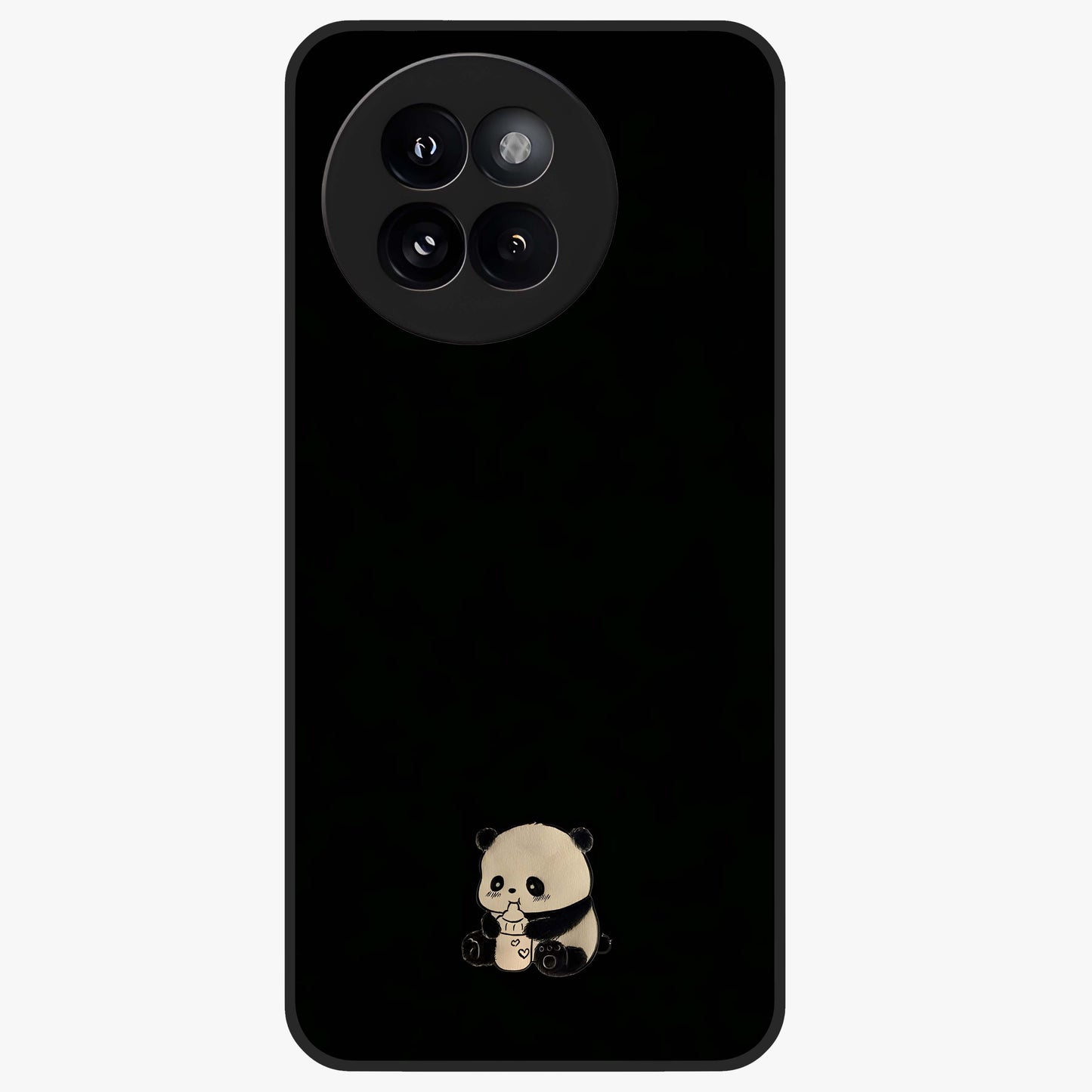 Midnight Panda Love Glass Case showing flat back view with cute panda themed artwork and glossy glass finish.