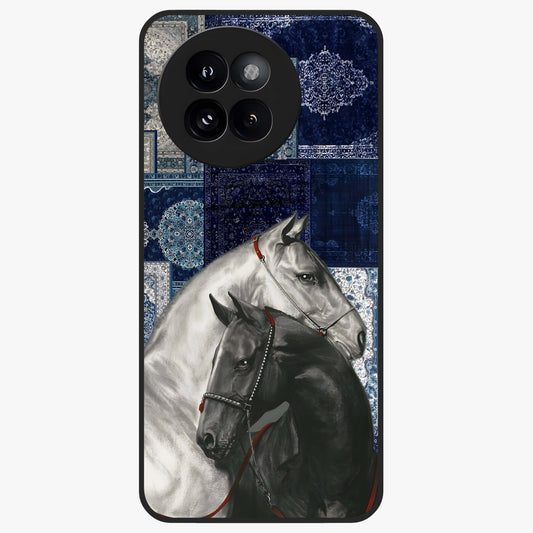 Midnight Stallion Blues Glass Case showing flat back view with majestic horse artwork and glossy glass finish.