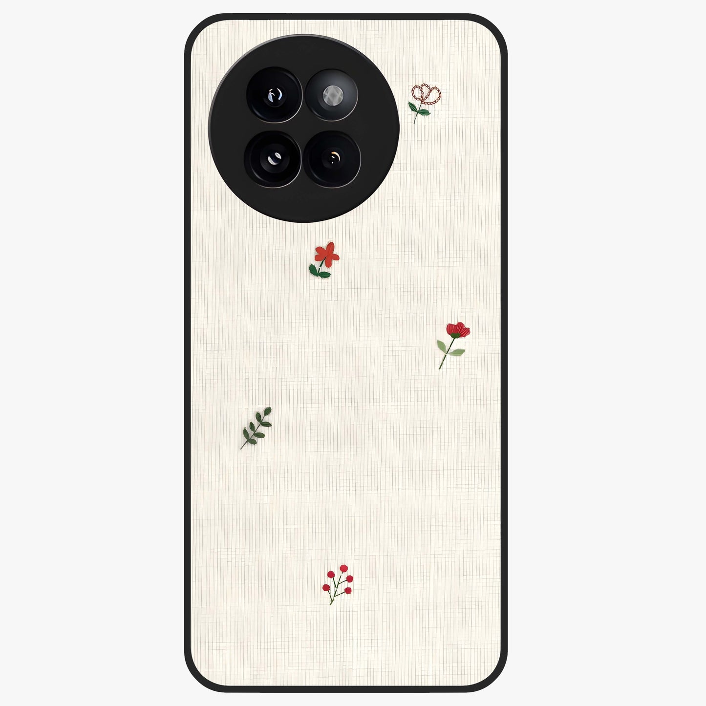 Minimal Petal Whispers Glass Case showing flat back view with soft minimal floral artwork and glossy glass finish.