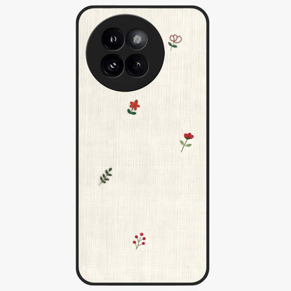 Minimal Petal Whispers Glass Case showing flat back view with soft minimal floral artwork and glossy glass finish.