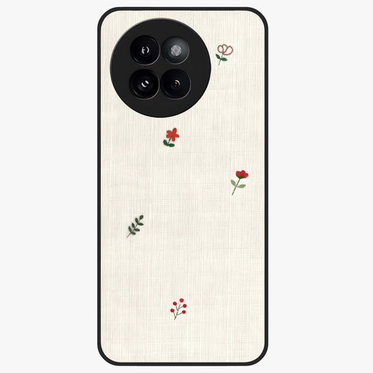 Minimal Petal Whispers Glass Case showing flat back view with soft minimal floral artwork and glossy glass finish.
