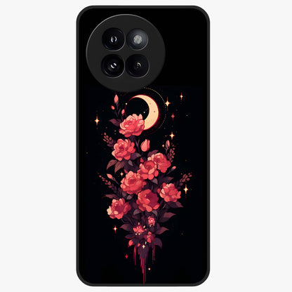 Moonlit Floral Elegance Glass Case showing flat back view with elegant floral artwork under moonlit tones and glossy glass finish.