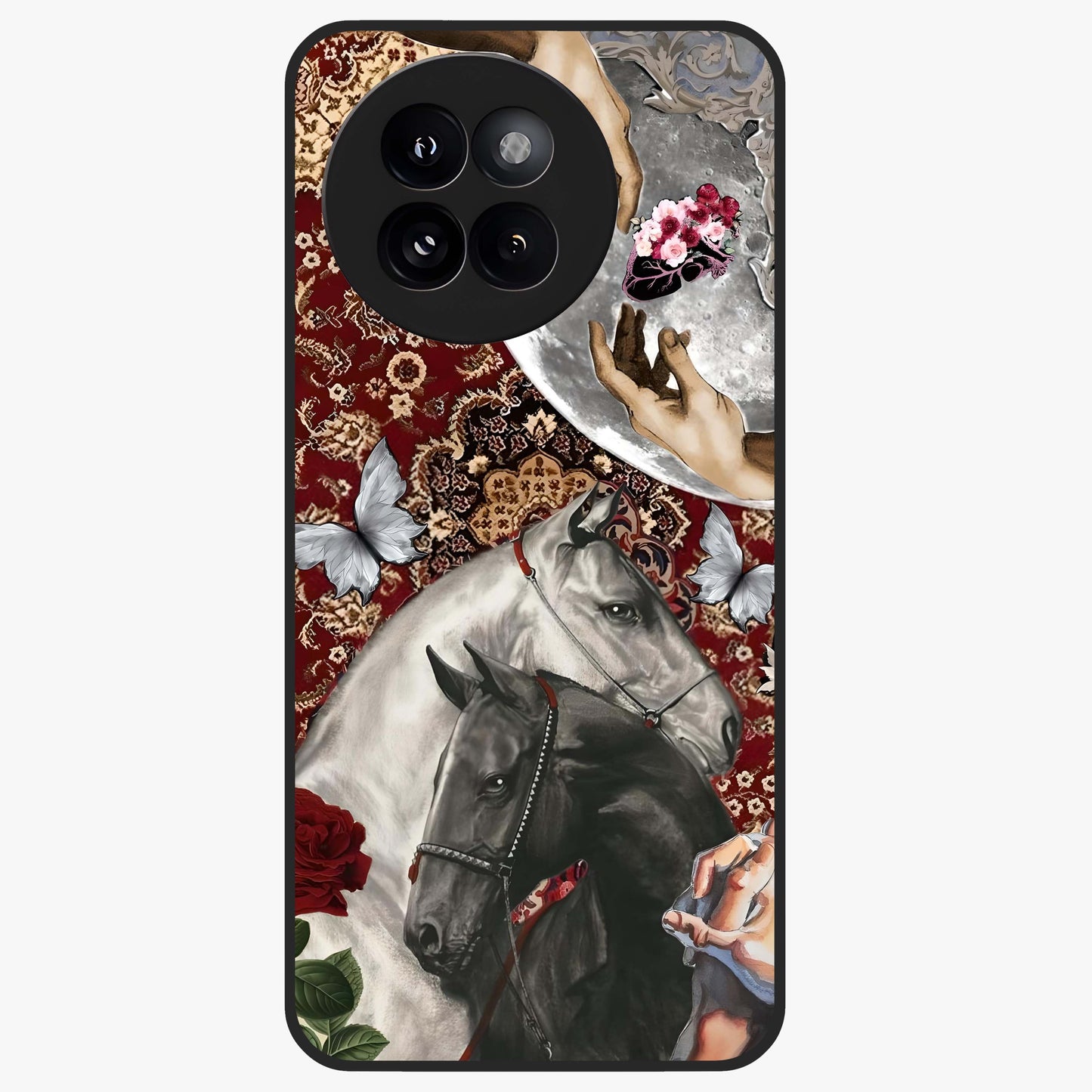 Moonlit Royal Stallion Glass Case showing flat back view with majestic horse under moonlight artwork and glossy glass finish.