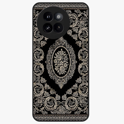 Noir Bloom Elegance Glass Case showing flat back view with elegant dark floral artwork and glossy glass finish.