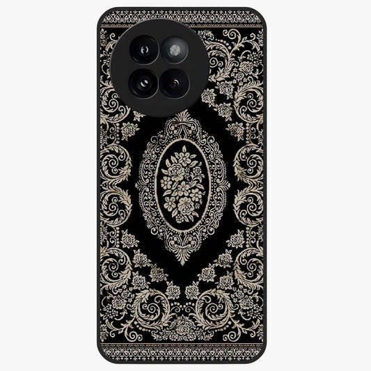 Noir Bloom Elegance Glass Case showing flat back view with elegant dark floral artwork and glossy glass finish.