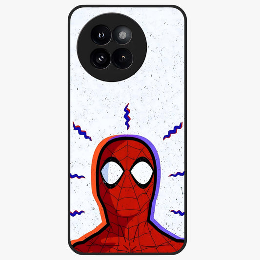 Omg Spiderman Glass Case showing flat back view with bold superhero inspired artwork and glossy glass finish.