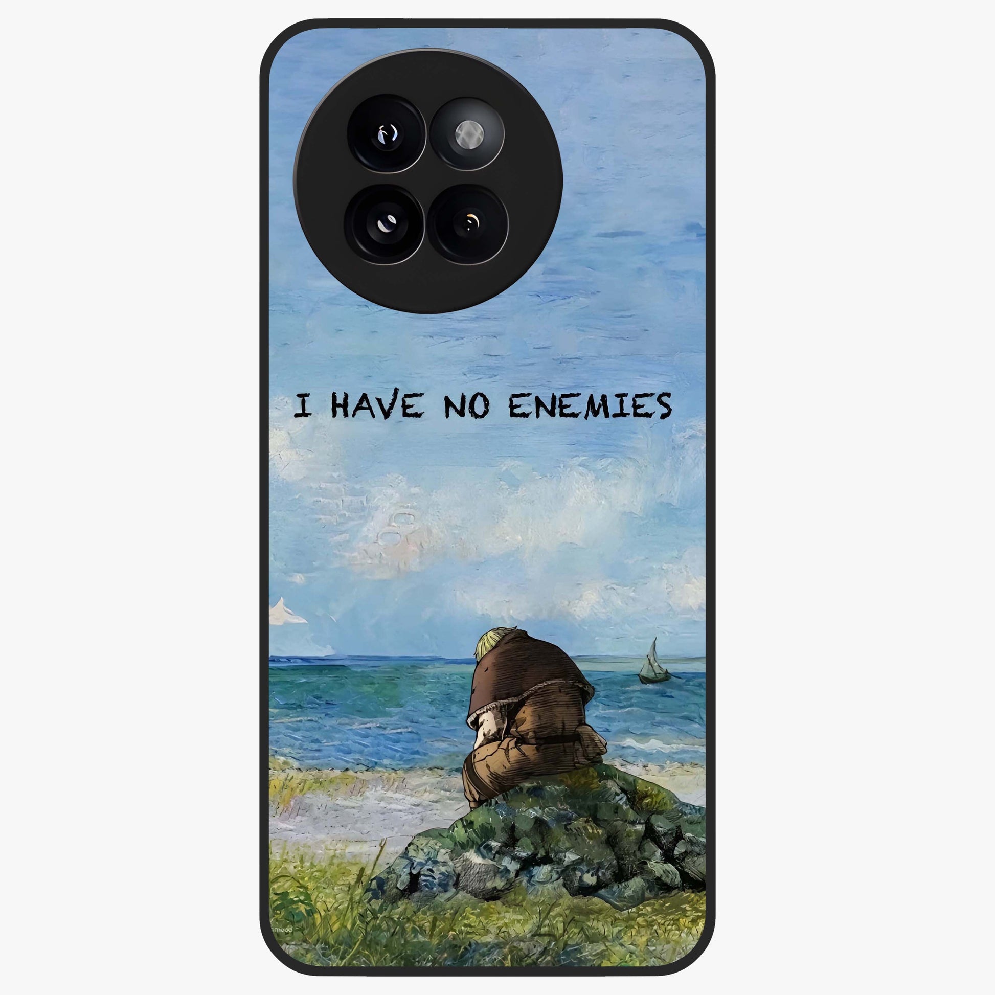 Peace Beyond War Glass Case showing flat back view with symbolic peace themed artwork and glossy glass finish.