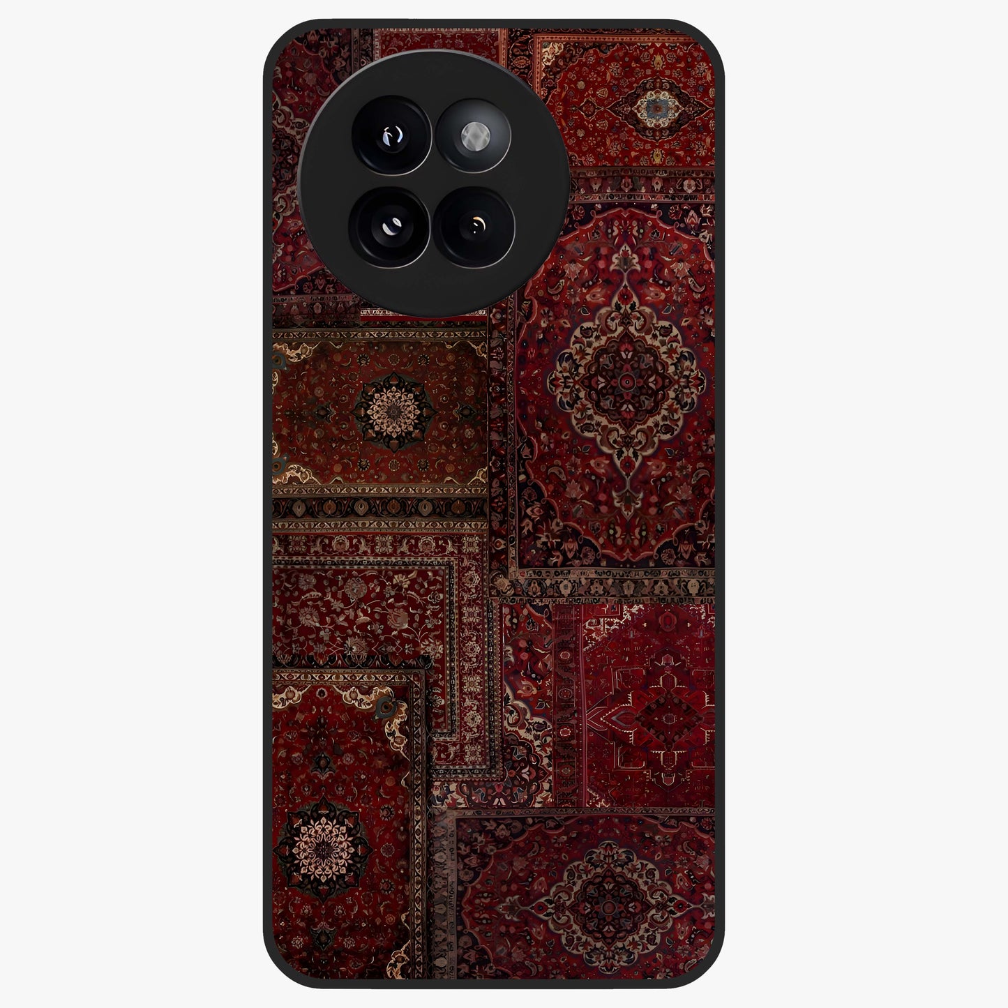 Persian Velvet Tale Glass Case showing flat back view with luxurious Persian velvet pattern artwork and glossy glass finish.
