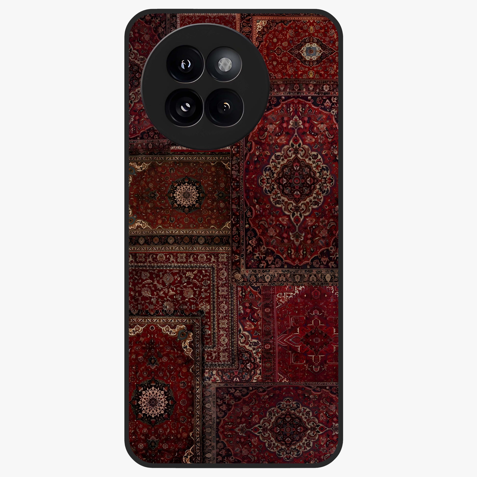 Persian Velvet Tale Glass Case showing flat back view with luxurious Persian velvet pattern artwork and glossy glass finish.