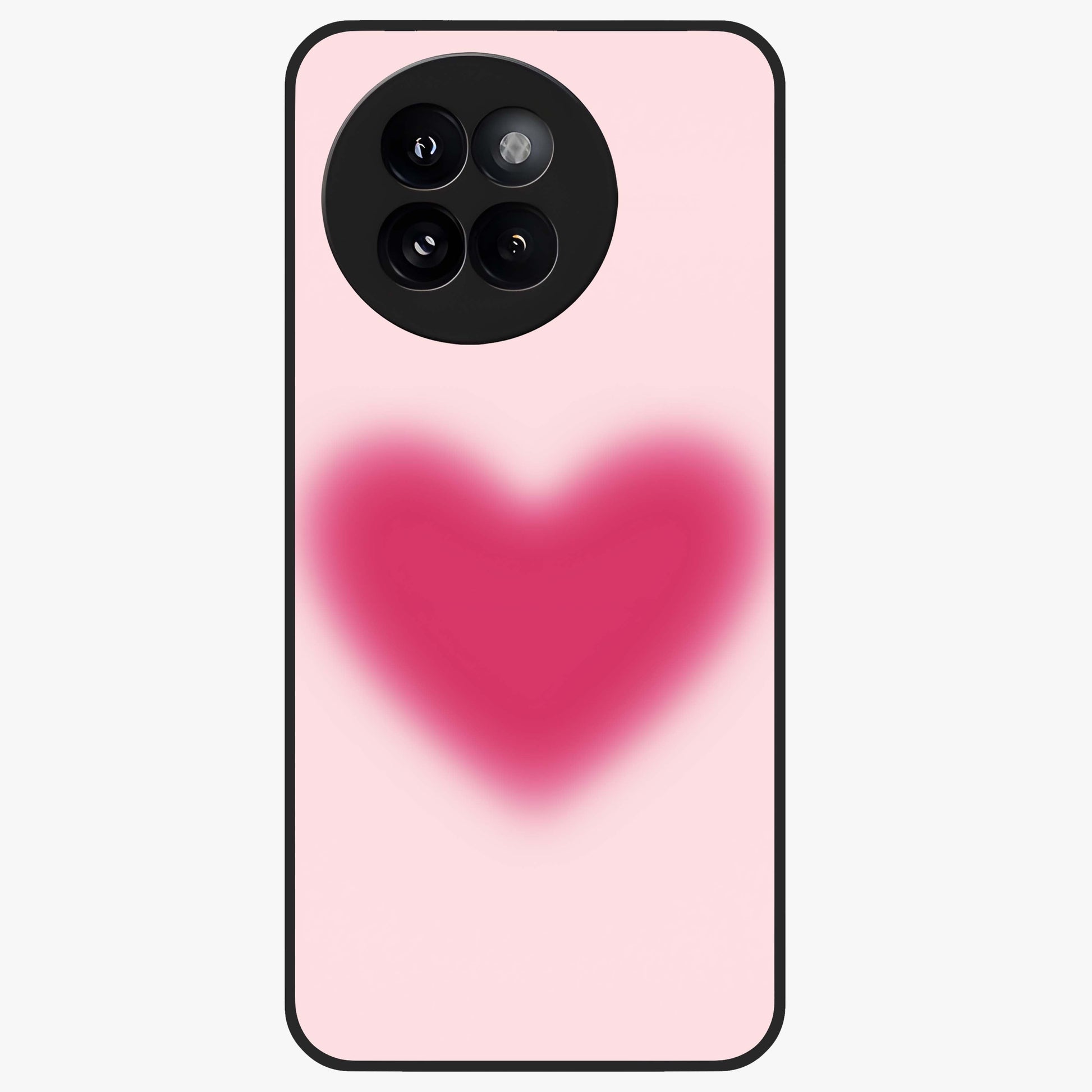 Pink Aura Heart Glass Case showing flat back view with glowing heart artwork and glossy glass finish.