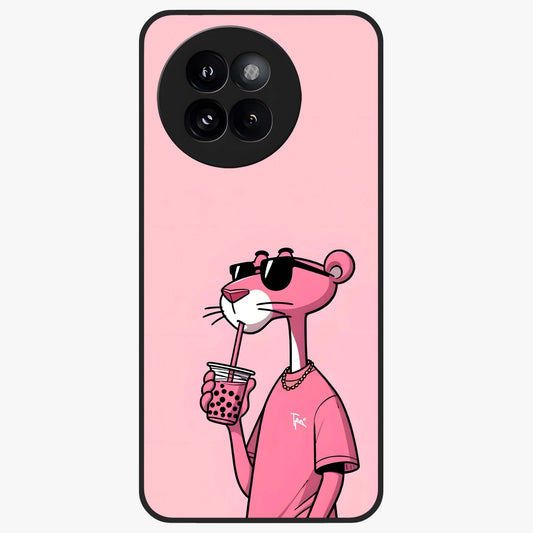 Pink Panther Glass Case showing flat back view with iconic pink panther artwork and glossy glass finish.