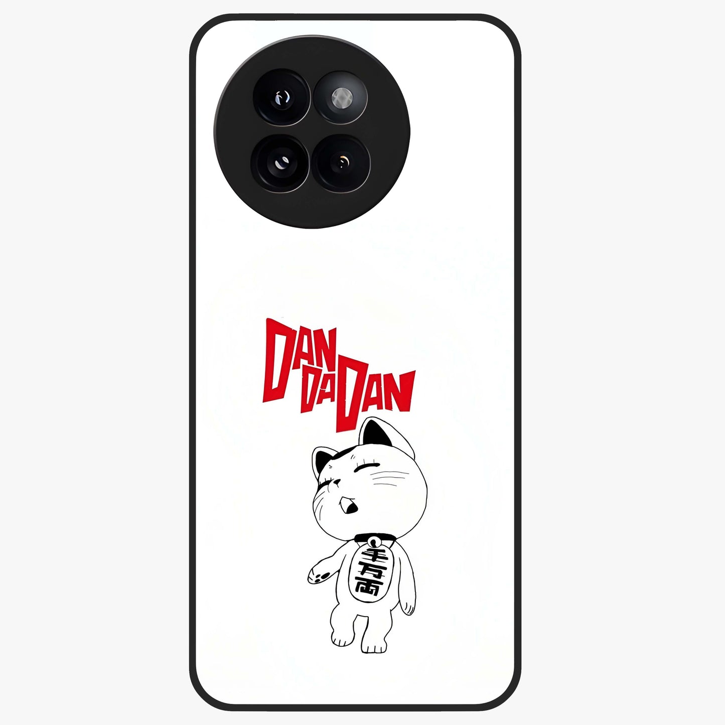 Playful Spirit Charm Glass Case showing flat back view with cheerful charm themed artwork and glossy glass finish.