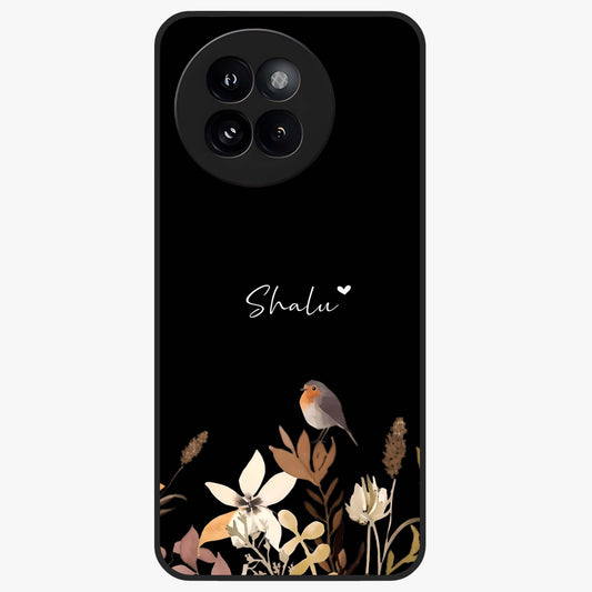 Quiet Garden Tune Custom Name Glass Case showing flat back view with peaceful garden artwork and personalized name design.