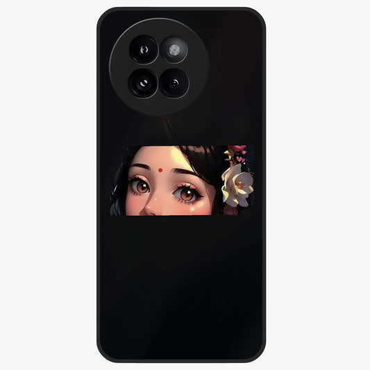 Radha Divine Embrace Glass Case showing flat back view with devotional Radha artwork and glossy glass finish.