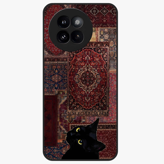 Regal Magic Cat Apple Glass Case showing flat back view with magical cat artwork holding apple and glossy glass finish.