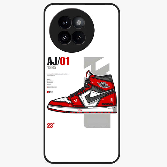 Retro Sneaker Blueprint Glass Case showing flat back view with sneaker blueprint style artwork and glossy glass finish.