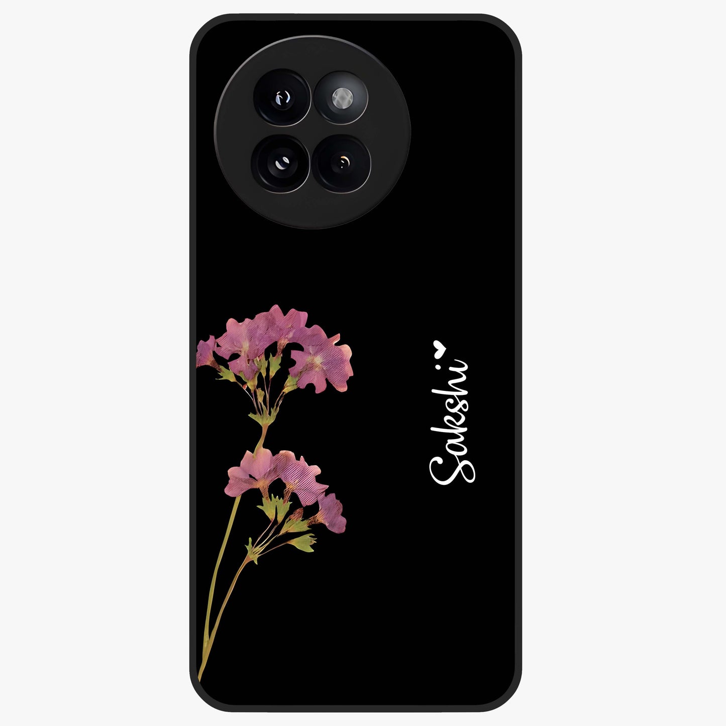 Riching Lavender Flower Custom Name Glass Case showing flat back view with lavender floral artwork and personalized name design.