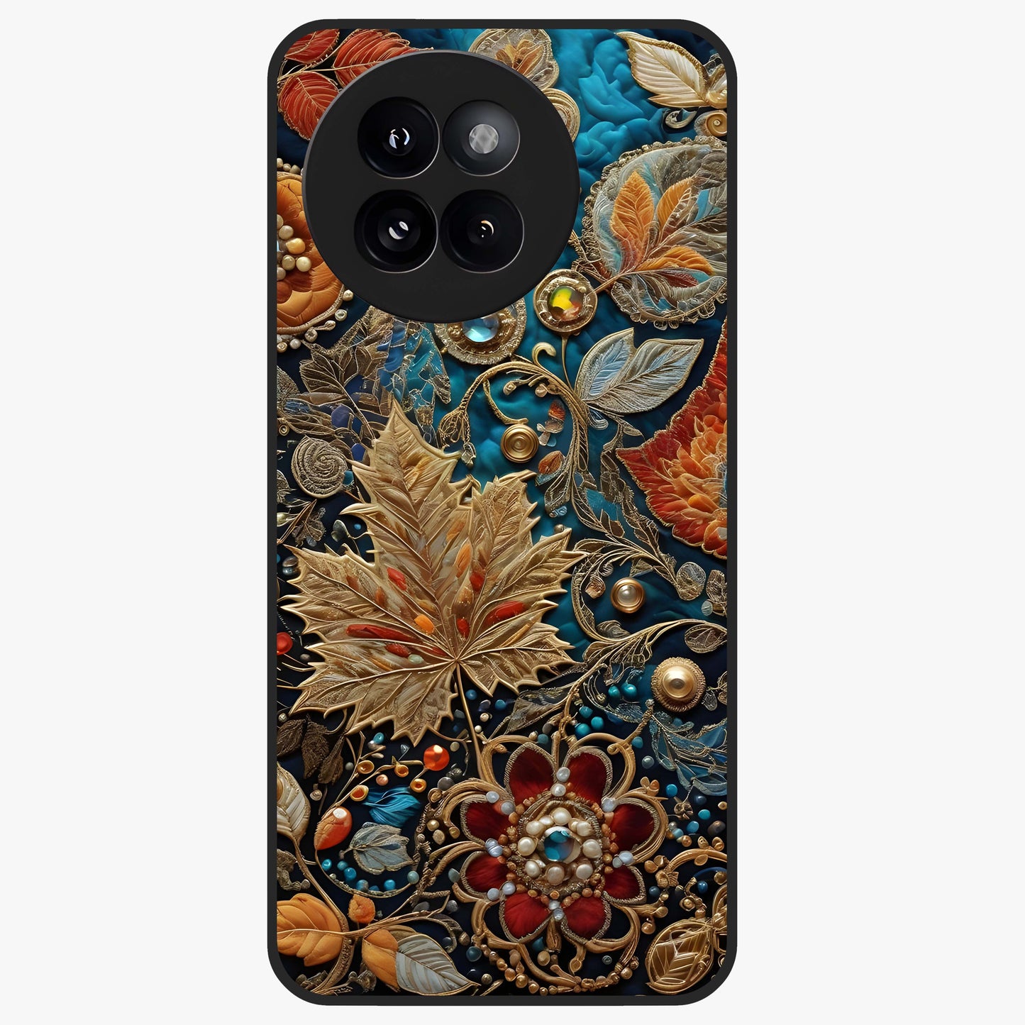 Royal Jewel Garden Glass Case showing flat back view with decorative floral garden artwork and glossy glass finish.