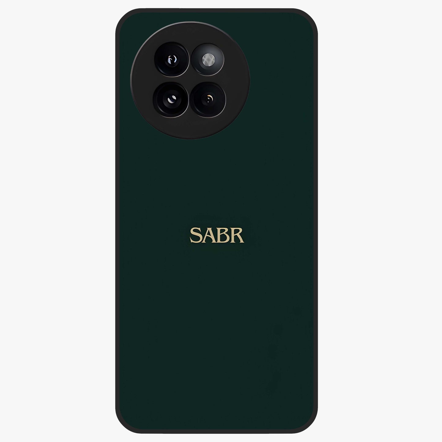 Sabr Minimal Patience Glass Case showing flat back view with minimalist typography artwork and glossy glass finish.