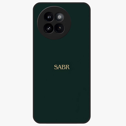Sabr Minimal Patience Glass Case showing flat back view with minimalist typography artwork and glossy glass finish.